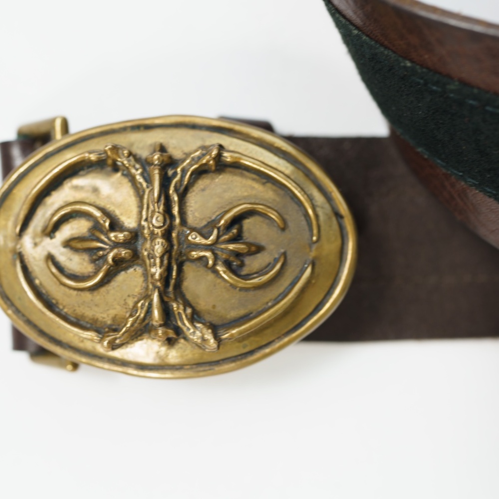 DESIGNER Belt Buckle Brown Leather Belt, Size M